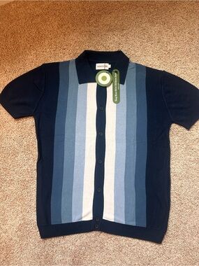 Oxknit Polo Shirt Mens Large Retro Short Sleeve Button up Blue